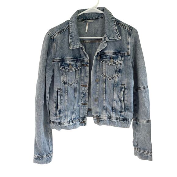 Free People Rumors Denim Jacket Staple Boho Festival Size Small - Picture 8 of 10